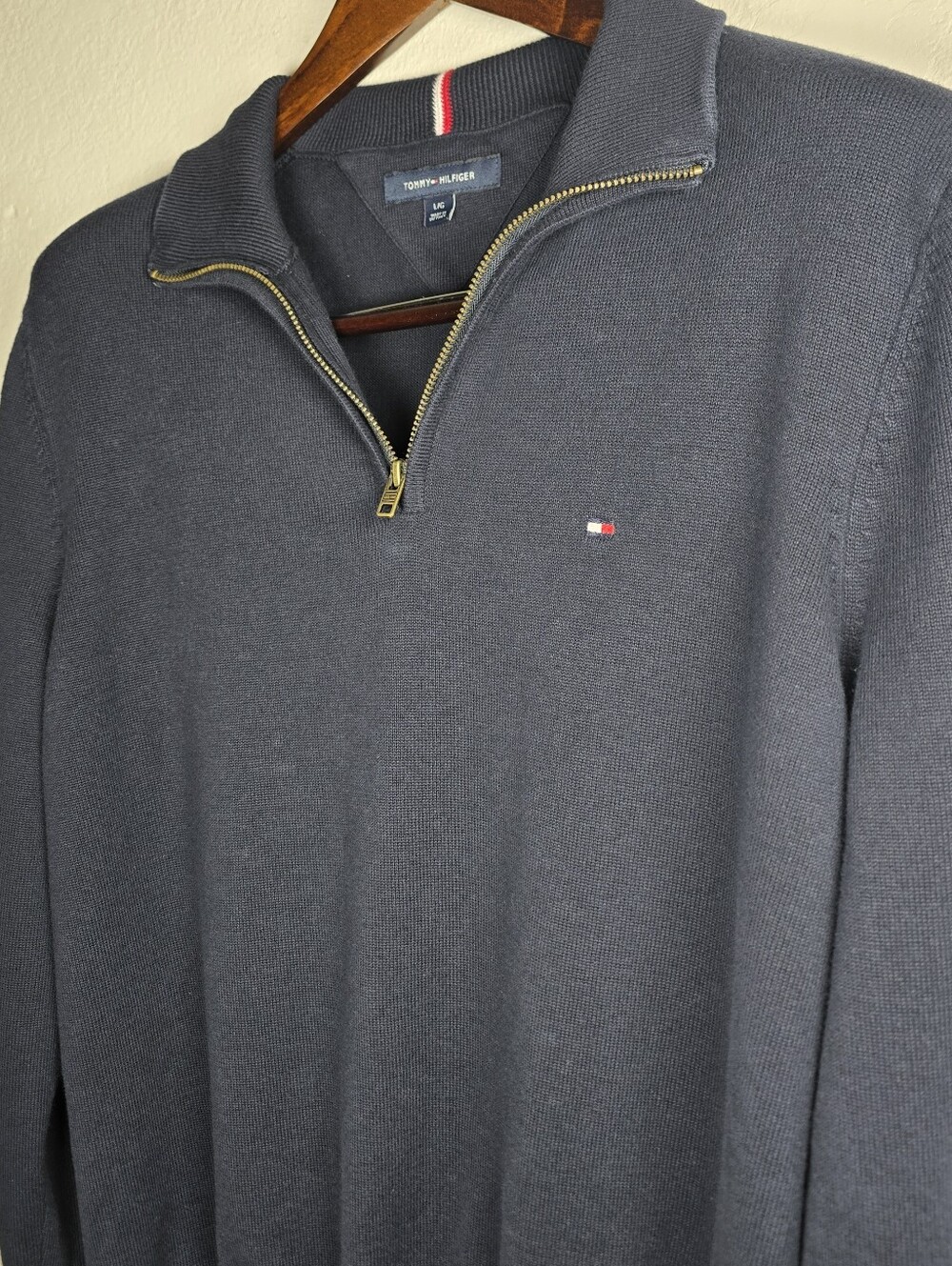 Tommy Hilfiger Navy Half-Zip Sweater with Signature Flag - Picture 3 of 11
